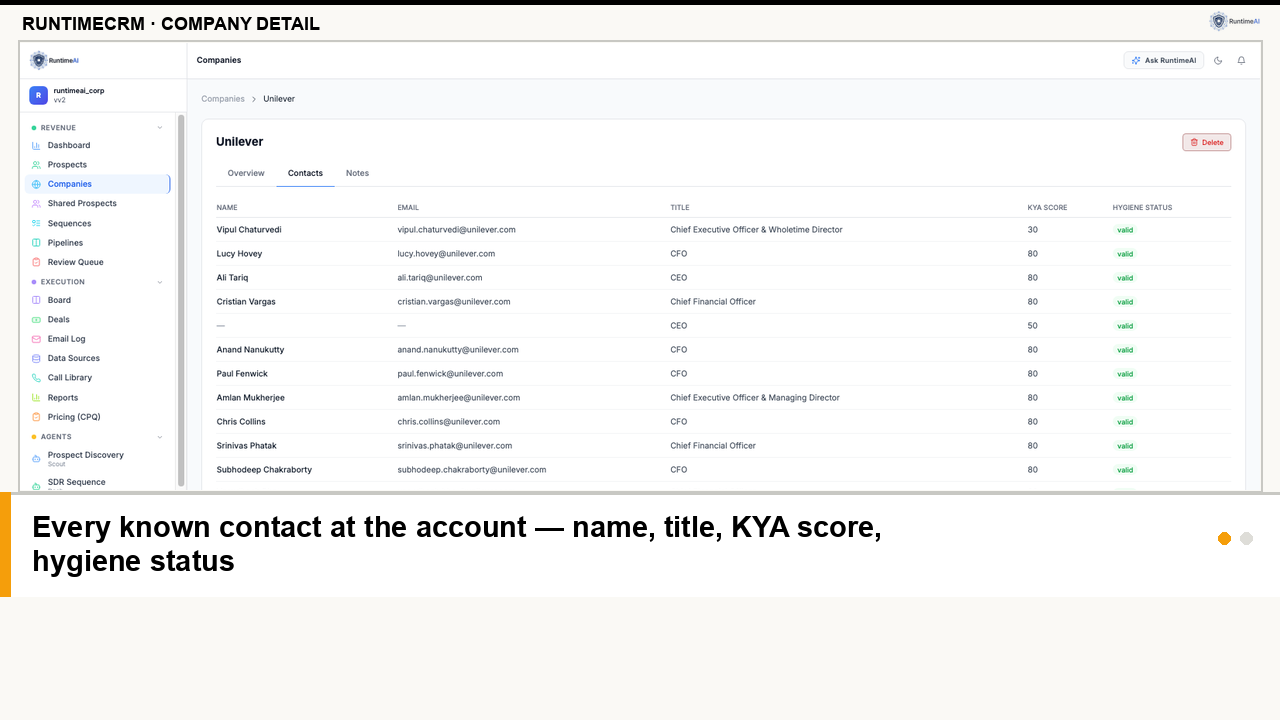 RuntimeCRM company contacts and notes